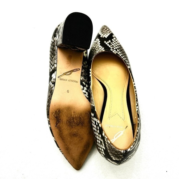 Brian Atwood Snakeskin Printed Pointy Toe Block Heel SZ6 - Picture 8 of 8